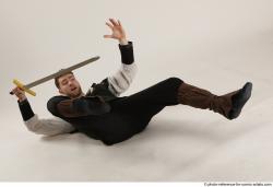 Man Adult Athletic White Fighting with sword Laying poses Casual